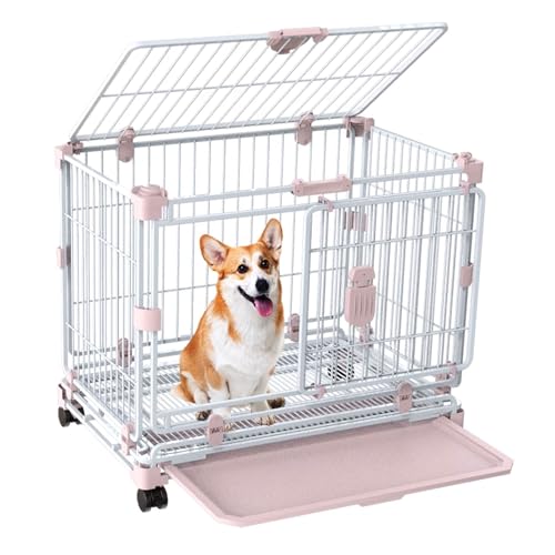 Hundetransportbox Hundezwinger Hundebox Faltbar Eisenrahmen 2- Bis 3-Fach Stapelbar Doppeltüren Ausbruchsicher Mit Lenkrollen und Tablett Leicht Zu Reinigen(Rose,76.5 * 48 * 61cm) von Generic