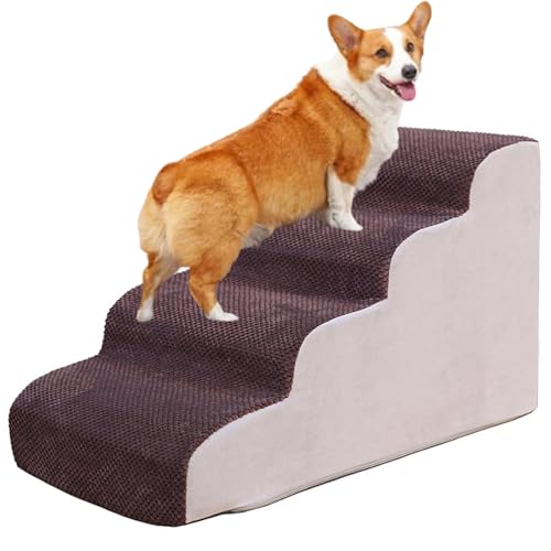 Hundetreppe für Hochbett und Couch, Haustierstufen mit maschinenwaschbarer Stoffabdeckung, 2 Stufen/3 Stufen/4 Stufen Nicht-Schlupfschwamm-Stofftier-Rampe für kleine Hunde kurzbein ältere Hunde von Generic