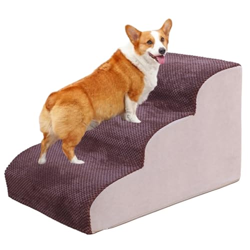 Hundetreppe für Hochbett und Couch, Haustierstufen mit maschinenwaschbarer Stoffabdeckung, 2 Stufen/3 Stufen/4 Stufen Nicht-Schlupfschwamm-Stofftier-Rampe für kleine Hunde kurzbein ältere Hunde von Generic