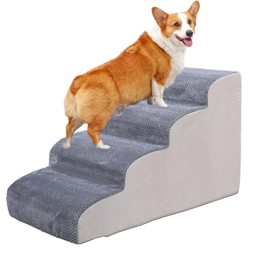 Hundetreppe für Hochbett und Couch, Haustierstufen mit maschinenwaschbarer Stoffabdeckung, 2 Stufen/3 Stufen/4 Stufen Nicht-Schlupfschwamm-Stofftier-Rampe für kleine Hunde kurzbein ältere Hunde von Generic