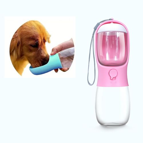 Hundetrinkflasche 300ml /550ml 2 in 1 Hundefutter Napf auslaufsicher EIN-Knopf-Bedienung Wasser lebensmittelecht BPA-frei & Tragegurt für Wandern Spaziergang Camping(Pink,300ml) von Generic