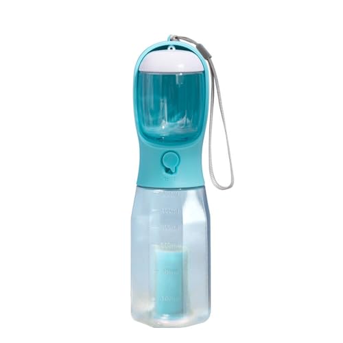 Hundetrinkflasche 300ml /600ml 3 in 1 Hundefutter Napf auslaufsicher EIN-Knopf-Bedienung Wasser lebensmittelecht BPA-frei & Tragegurt für Wandern Spaziergang Camping(Blue,600ml) von Generic