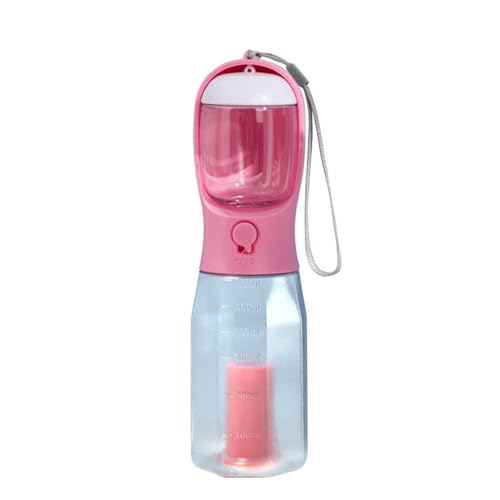 Hundetrinkflasche 300ml /600ml 3 in 1 Hundefutter Napf auslaufsicher EIN-Knopf-Bedienung Wasser lebensmittelecht BPA-frei & Tragegurt für Wandern Spaziergang Camping(Pink,600ml) von Generic