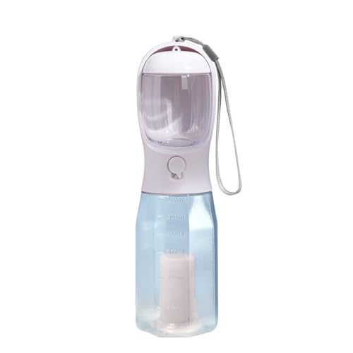 Hundetrinkflasche 300ml /600ml 3 in 1 Hundefutter Napf auslaufsicher EIN-Knopf-Bedienung Wasser lebensmittelecht BPA-frei & Tragegurt für Wandern Spaziergang Camping(White,600ml) von Generic