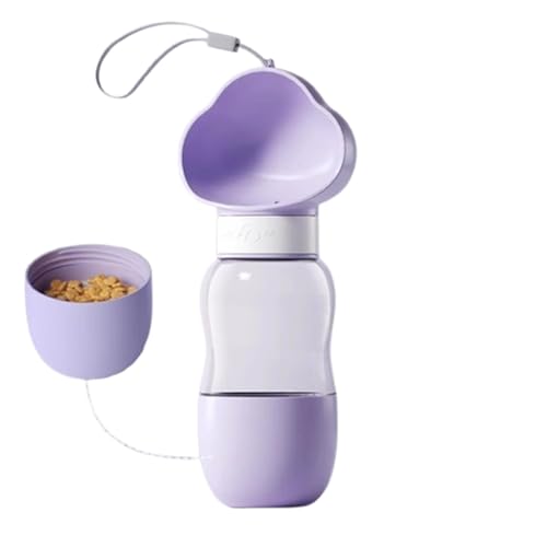 Hundetrinkflasche 350ml +200ml Aufbewahrung Hundefutter Napf auslaufsicher Wasser lebensmittelecht BPA-frei & Tragegurt für Wandern Spaziergang Camping(Purple) von Generic