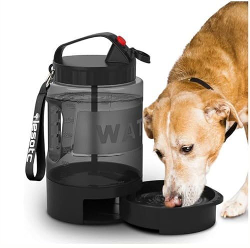 Hundetrinkflasche für unterwegs 2200ml （77 oz Kapazität ） Große Kapazität auslaufsicher lebensmittelecht BPA-frei & Tragegurt für Wandern Spaziergang Camping(Black 2pcs) von Generic