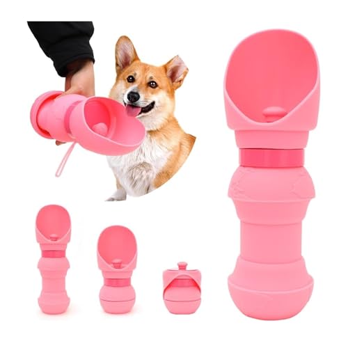 Hundetrinkflasche für unterwegs 550ml Auslaufsicher Tragbar Zusammenklappbar Tragbare Haustier Wasserflasche Hunde Wasserspender Reise Zubehör für Wandern und Campen(Pink) von Generic