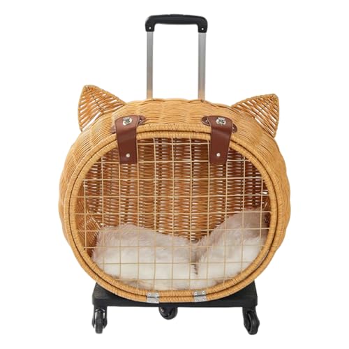 Hundewagen - süßer Rattan -Haustierträger, Retro Welpenwagen | Tragbarer Katzenträger für mittelgroße Welpen Kätzchen Reisen im Freien tägliche Spaziergänge Beach Picnic Park Urlaub Urlaub Ferien Gebr von Generic