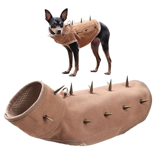 Hundeweste mit Spike-Falken-Motiv, aus robustem und langlebigem Leder mit Anti-Bissnieten-Design, schützt Ihr Haustier, verstellbare Passform mit D-Ring und atmungsaktivem Futter (Braun) von Generic