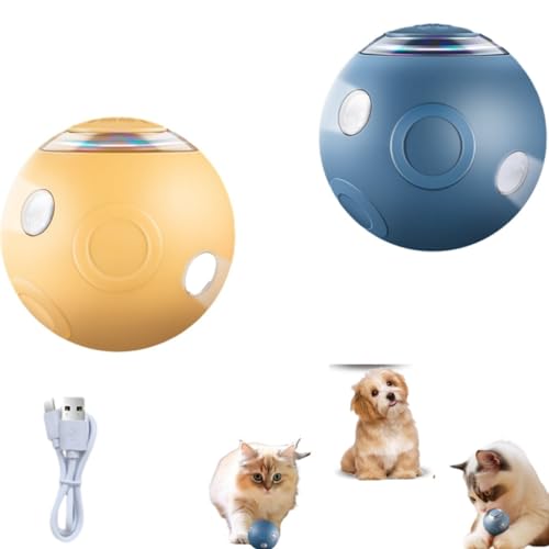 Interaktiver Hundeball, interaktiver Hundeball aus ABS Silikon mit 4,9 cm Durchmesser, intelligentes Hundespielzeug für Hunde im verrückten Modus, selbstfahrender Hundeball, buntes Display (2 Stück mu von Generic