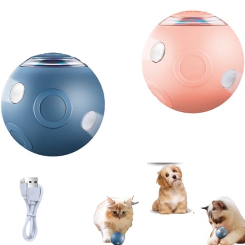 Interaktiver Hundespielzeug, Interaktiver Hundespielzeug aus ABS Silikon mit 4,9 cm Durchmesser, intelligenter Verrückter Modus, selbstfahrender Hundeball, buntes Display (2 Stück mu von Generic