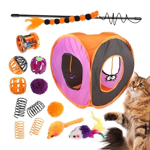 Interaktives Katzenspielzeug – Interaktives Haustier-Spielspielzeug, Halloween-Katzentunnel-Spielzeugset | Halloween-Katzen-Federstab, Ball, Frühlingsmäusespielzeug, Zusammenklappbares Quadratisches K Interaktives Katzenspielzeug – Interaktives Haustier-Spielspielzeug, Halloween-Katzentunnel-Spielzeugset | Halloween-Katzen-Federstab, Ball, Frühlingsmäusespielzeug, Zusammenklappbares Quadratisches K von Generic