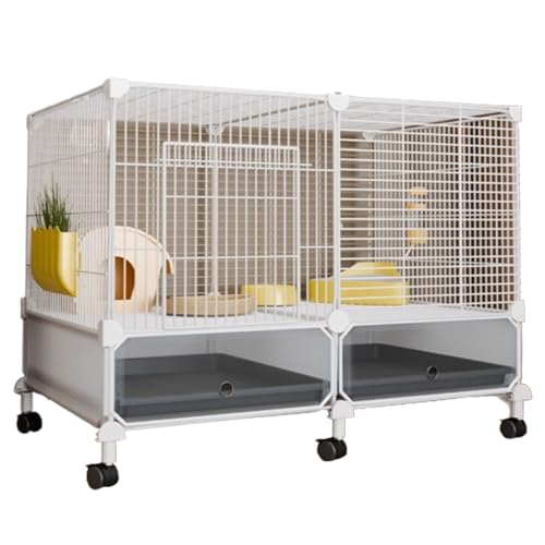Kaninchenkäfig Auf Rädern Für Innenbereich Geräumiger Kaninchenstall Mit Herausnehmbarem Tablett Für Einfache Reinigung Stabiles Kleintierhaus Mit Zubehör(White) von Generic