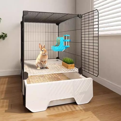 Kaninchenkäfig Mit Schubladentoilette, 1,5 cm Spalt Eisenmasche, Belüftet & Fluchtfest, Komplette Zubehör, Für Kaninchen/Katzen, 3 Größen(Black,35 * 35 * 52cm) von Generic