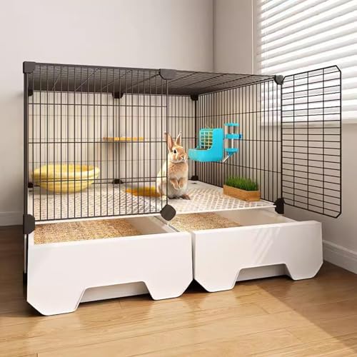 Kaninchenkäfig Mit Schubladentoilette, 1,5 cm Spalt Eisenmasche, Belüftet & Fluchtfest, Komplette Zubehör, Für Kaninchen/Katzen, 3 Größen(Black,70 * 35 * 52cm) von Generic