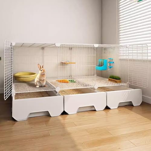 Kaninchenkäfig Mit Schubladentoilette, 1,5 cm Spalt Eisenmasche, Belüftet & Fluchtfest, Komplette Zubehör, Für Kaninchen/Katzen, 3 Größen(White,105 * 35 * 52cm) von Generic