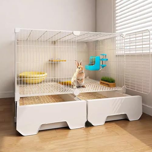 Kaninchenkäfig Mit Schubladentoilette, 1,5 cm Spalt Eisenmasche, Belüftet & Fluchtfest, Komplette Zubehör, Für Kaninchen/Katzen, 3 Größen(White,70 * 35 * 52cm) von Generic