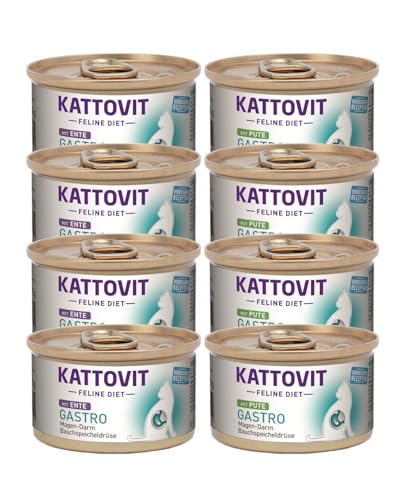 Kattovit Feline Diet Gastro | Pute & Ente 8X 85g - einzeln oder im Bundle | Magen-Darm/Bauchspeicheldrüse (i-Rezeptur) | für Katzen mit Gastro-intestinalen Problemen (8, Bundle) von Generic