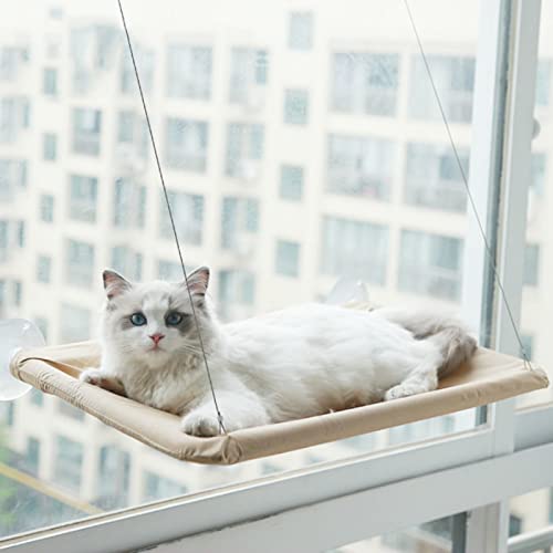 Katzen-Fensterhängematte mit Saugnäpfen, Sitzstange für Hunde zum Ausschauen von Fenstern, Katzen-Wandregale mit Kratzmatte, hält bis zu 17,5 kg, platzsparend, Stahldraht (Khaki) von Generic