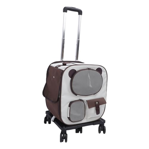 Katzen - -Haustierträger, Atmungsaktive Katzenträger - -Haustierträger auf Rädern, Tragbarer Rolling Dog Cat -Rucksackträger, Große Kapazität Katzenhundtrolley für Reisen (Brau) von Generic