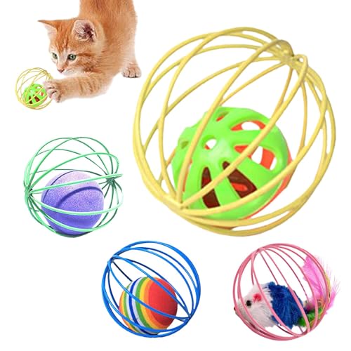 Katzen-Maus-Ballspielzeug, interaktives Katzenspielzeug,4 Stück interaktives Käfig-Mausball-Katzenspielzeug | Lustiges Haustierkatzenspielzeug, Haustierkätzchenspielzeug, Haustierkatzenzubehör von Generic