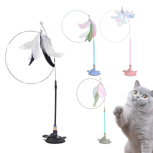 Katzen Spielzeug Mit Saugnapf Haftet Am Boden | 4X Katzenangel mit Federn,Bereicherungsspielzeug für Indoor-Aktivitäten gegen Langeweile bei Alle Rassen mit Stressabbau durch Bewegung Katzen Spielzeug Mit Saugnapf Haftet Am Boden | 4X Katzenangel mit Federn,Bereicherungsspielzeug für Indoor-Aktivitäten gegen Langeweile bei Alle Rassen mit Stressabbau durch Bewegung von Generic