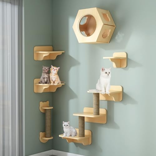 Katzen Wand Klettern-Set, Katze Kletterlandschaft, Kletterwand für Katzen, Katzen-Wandregale, Katzentreppe Wand, Mit Kratzbaum, Katzenhaus für Katzenbaum zur Wandmontage (Size : Style6) von Generic