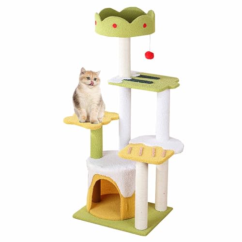 Katzenbaumturm, Katzenwohnung mit Sisal-Kratzbaum, mehrstufiges Katzenklettergerüst für den Innenbereich, Katzenaktivitätsbaum mit Sitzstange und Spielzeug, Grün von Generic