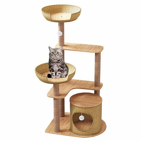 Katzenbaumturm, Katzenwohnung mit Sisal-Kratzbaum, mehrstufiges Katzenklettergerüst für den Innenbereich, Rattan-Katzenaktivitätsbaum mit hängenden Bällen von Generic
