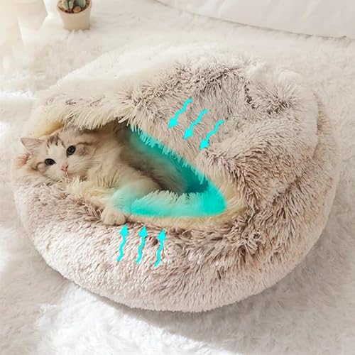 Rundes flauschiges Katzenbett mit Kapuze, Anti-Angst-Höhle mit Kapuze, gemütliches Kuschel-Luxus-Welpenbett, rutschfeste Unterseite, maschinenwaschbar von Generic