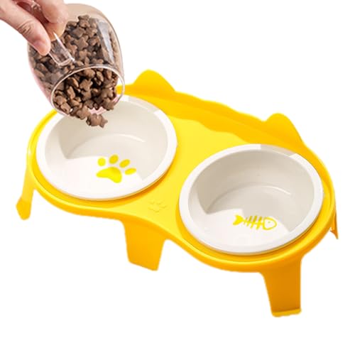 Katzenfutter und Wasserschüssel Set - erhöhte Keramik -Haustierschale, geneigte Schüssel mit Ständer, Katzengerichte Set | Innenhäuser -Fütterungsschalen, Hakendesign für Lebensmittel, Wasserspender, von Generic