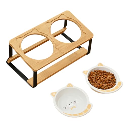 Katzenfutterschale - Erhöhte Katzenschalen | Erhöhte Katzenschale | Erhöhte Katzenschalen Mit Stand | Doppelt Hohe Keramikschale | Verschüttetes Nicht Rutsches Holzbasis Für Kätzchen Welpen Essen Trin von Generic