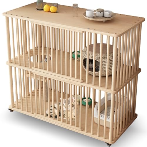 Katzengehege Indoor Holz Katzenkäfig für Terrasse Groß Atmungsaktiv und Bequem, Haustierkäfig für Katzen mit Rädern, Geeignet für Innen/Villa(C) von Generic