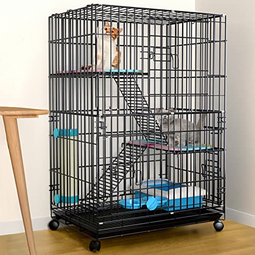 Katzengehege Indoor Kitten Transport Metall Hundekäfig Faltbar Transportbox Katze Transportkäfig Auto Tierkäfig mit Bodenschale Gitterbox für Kleintiere(Black,60 * 42 * 96cm-C) von Generic