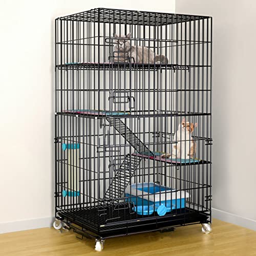 Katzengehege Indoor Kitten Transport Metall Hundekäfig Faltbar Transportbox Katze Transportkäfig Auto Tierkäfig mit Bodenschale Gitterbox für Kleintiere(Black,70 * 50 * 112cm-D) von Generic