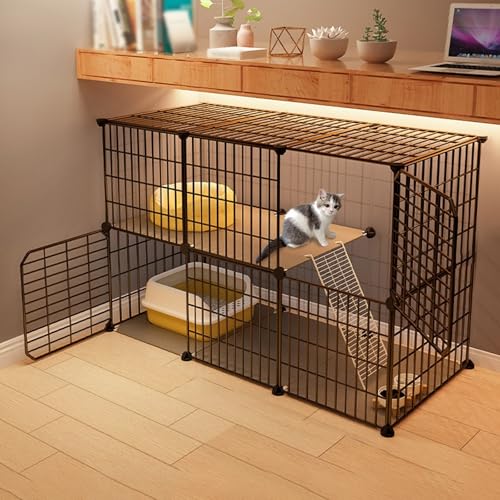 Katzengehege Indoor Kitten XXL Balkon Freigehege Kaninchen Auslaufgitter Laufkäfig Gittergehege Hasen Meerschweinchen Welpenauslauf DIY, Perfekt für Welpentraining (Color : A, Size : 109 * 37 * 72cm) von Generic