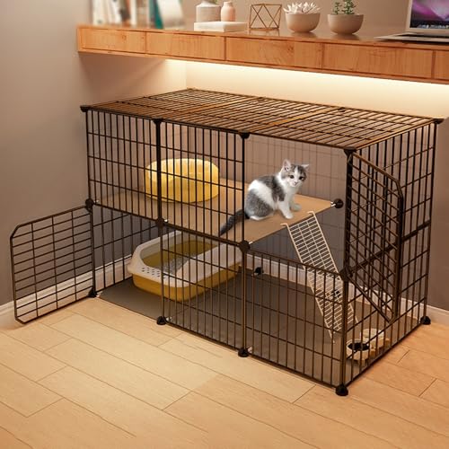 Katzengehege Indoor Kitten XXL Balkon Freigehege Kaninchen Auslaufgitter Laufkäfig Gittergehege Hasen Meerschweinchen Welpenauslauf DIY, Perfekt für Welpentraining (Color : A, Size : 109 * 47 * 72cm) von Generic