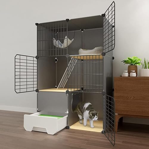 Katzengehege Indoor mit Dach xxl Kleintierkäfig Metall Katzenkäfig für Zuhause mit Katzentoilette, Zusammenklappbarer Haustierkäfig für Katzen (schwarz/weiß) ( Color : Black , Size : 75*49*111cm ) von Generic