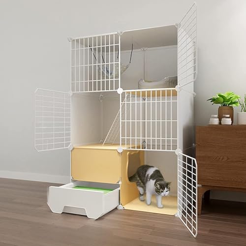 Katzengehege Indoor mit Dach xxl Kleintierkäfig Metall Katzenkäfig für Zuhause mit Katzentoilette, Zusammenklappbarer Haustierkäfig für Katzen (schwarz/weiß) ( Color : White , Size : 75*49*111cm ) von Generic