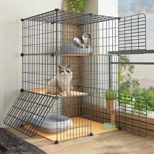 Katzengehege Outdoor, 3-stöckiger Katzenkäfig for Den Innenbereich, Abnehmbarer Haustier-Laufstall for Den Innenbereich, Metalldraht-Katzenhaus Mit Katzentoilette, Katzengehege for 1–2 Katzen von Generic