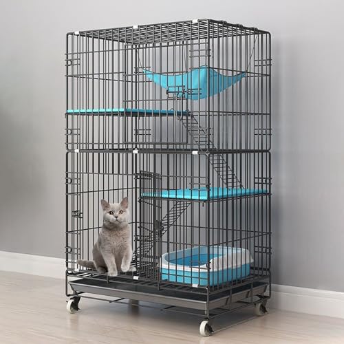 Katzengehege Outdoor, Faltbarer Katzenkäfig, 3-stöckiger Katzenzwinger Aus Metall Mit Rotierenden Rollen, Katzenhaus Aus Metalldraht Mit Katzentoilette, Katzenbett, Schüssel, Treppe, Hängematte von Generic