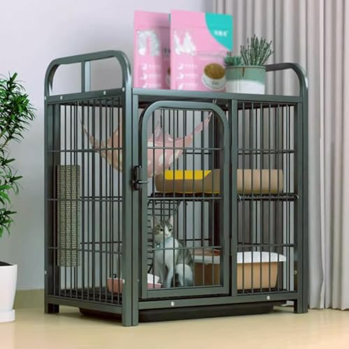 Katzengehege Outdoor Groß Aus Metall mit Stauraum, Katzenhaus Outdoor Stabile und Robuste Katzenhütte for Den Innen- und Außenbereich for Kleintiere(Black,63 * 45 * 76cm) von Generic