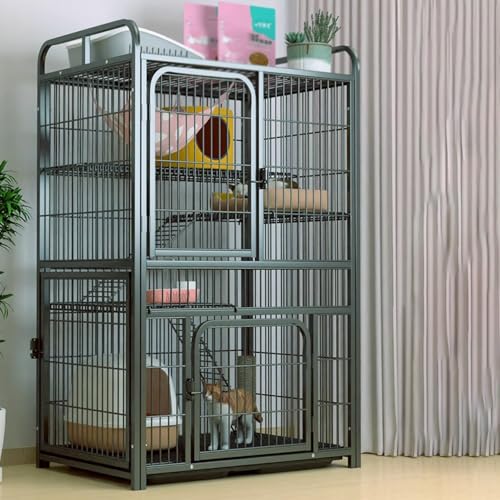 Katzengehege Outdoor Groß Aus Metall mit Stauraum, Katzenhaus Outdoor Stabile und Robuste Katzenhütte for Den Innen- und Außenbereich for Kleintiere(Black,85 * 62 * 140cm) von Generic