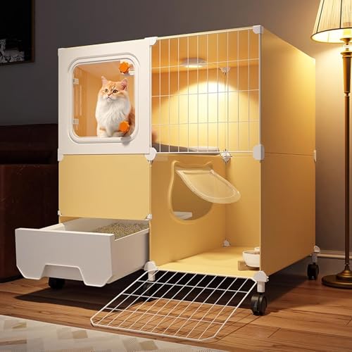 Katzengehege Outdoor Winterfest XXL mit Rädern, Katzenhaus Indoor 2 Etagen mit Katzentoilette, Leicht Zu Reinigen und Zu Montieren, Katzenkäfig mit Tür(70 * 35 * 78cm) von Generic