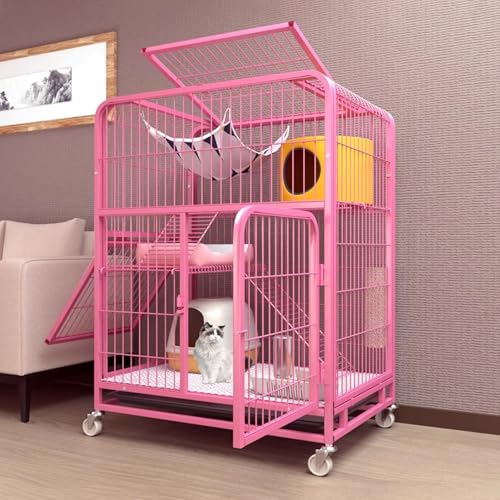 Katzengehege Outdoor mit Dach Leicht Bewegen, Katzenhaus Indoor 2 Etagen aus Metall for Den Außenbereich, Katzengehege mit Rampenleitern und Hängematte 3 Größen(Red,78 * 54 * 108cm) von Generic