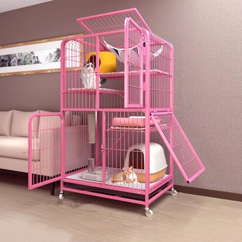 Katzengehege Outdoor mit Dach Leicht Bewegen, Katzenhaus Indoor 2 Etagen aus Metall for Den Außenbereich, Katzengehege mit Rampenleitern und Hängematte 3 Größen(Red,78 * 54 * 138cm) von Generic