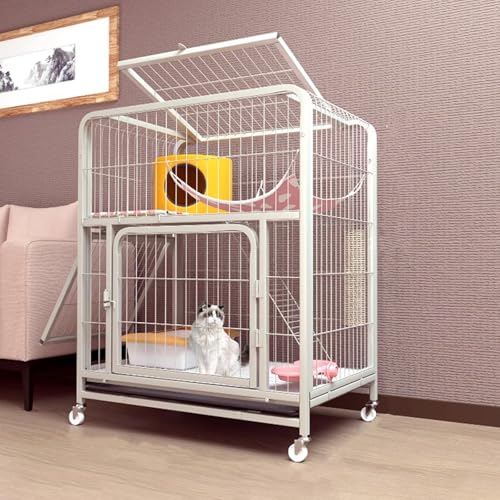 Katzengehege Outdoor mit Dach Leicht Bewegen, Katzenhaus Indoor 2 Etagen aus Metall for Den Außenbereich, Katzengehege mit Rampenleitern und Hängematte 3 Größen(White,78 * 54 * 100cm) von Generic