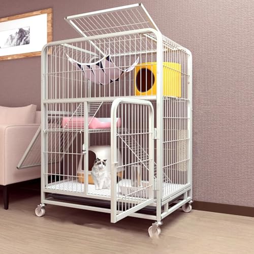 Katzengehege Outdoor mit Dach Leicht Bewegen, Katzenhaus Indoor 2 Etagen aus Metall for Den Außenbereich, Katzengehege mit Rampenleitern und Hängematte 3 Größen(White,78 * 54 * 108cm) von Generic