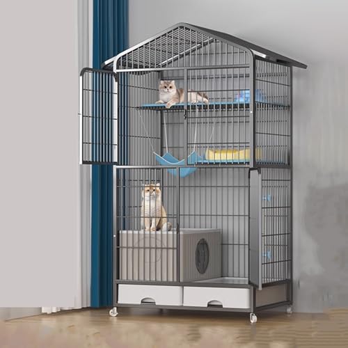 Katzengehege Outdoor mit Dach for Kaninchen, Katzenhaus Indoor Groß Aus Metall for Den Außenbereich mit Rädern for Kleintiere, Katzengehege for Den Innenbereich(Black,83 * 59 * 160cm) von Generic