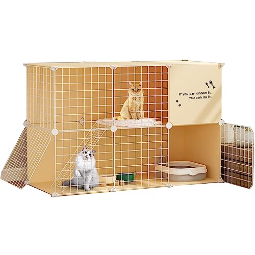 Katzengehege for Draußen DIY Kleintierkäfig for Kaninchen, Einfach zu Säubern,Tragbarer Metalldraht, Großer Raum, freie Aufteilung,Geeignet for Katzen, Meerschweinchen, Welpen (Color : Yellow, Size Katzengehege for Draußen DIY Kleintierkäfig for Kaninchen, Einfach zu Säubern,Tragbarer Metalldraht, Großer Raum, freie Aufteilung,Geeignet for Katzen, Meerschweinchen, Welpen (Color : Yellow, Size von Generic